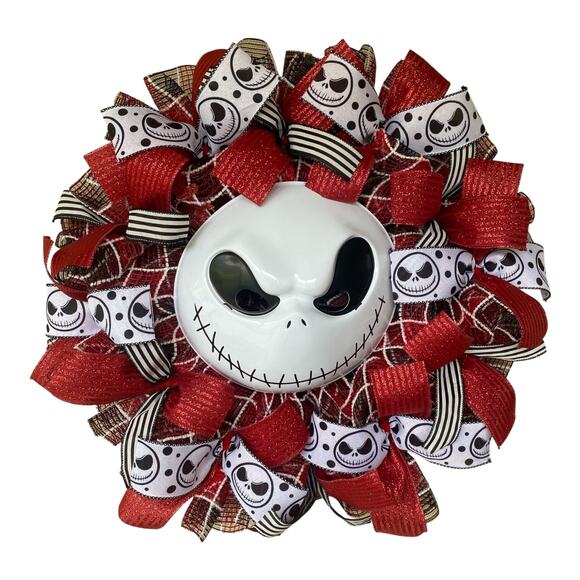 Jack Skellington Halloween Wreath – Nightmare Before Christmas Handmade Decor - Picture 1 of 7